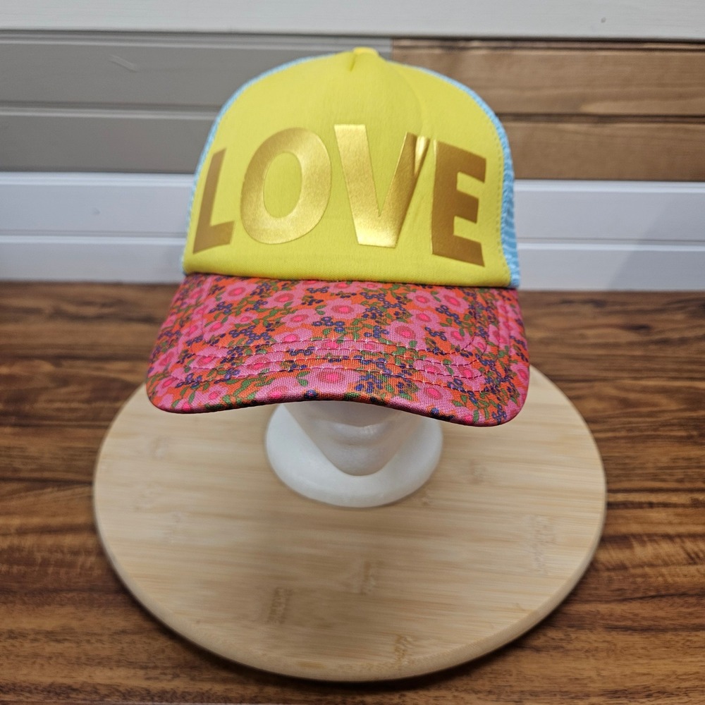 Natural Life Love Trucker Hat Yellow Floral Mesh Snapback Cap